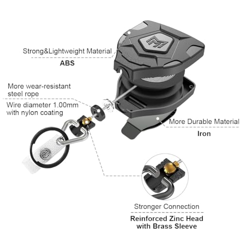 HASTHIP® Heavy Duty Retractable Keychain, Retractable ID Badge Holder Clip, Retractable ID Badge Reel with 31.5 Steel Cord and Key Ring