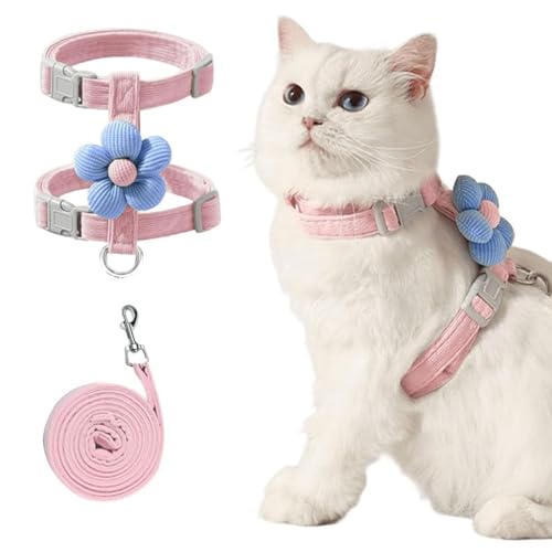 HASTHIP® Cat Harness with Leash for Kittens with Quick Release Buckle, Escape-Proof Cute Flower Cat Belt for Outdoor Walking & Travel (S, Chest 25-41cm, Neck 20-30cm)