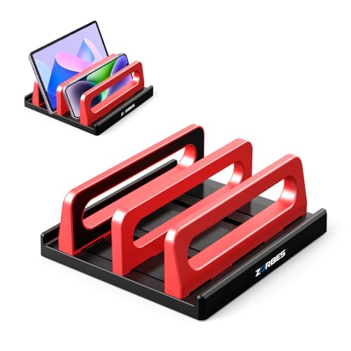 HASTHIP® Laptop Stand with Silicone to Protect Notebook Vertical Laptop Holder for Desk with Sizes Adjustable Dual Slots Laptop Table Stand for iPad Macbook Stand Phone Stand Devices Organizer Rack