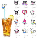 HASTHIP® 12Pcs Kawaii Straw Lids Sanrio Series Drinking Anti-Lost Kids Universal 10mm Straw Lids for Stainless Steel Straw, Straight Straw, Curved Straw, Glass Straws