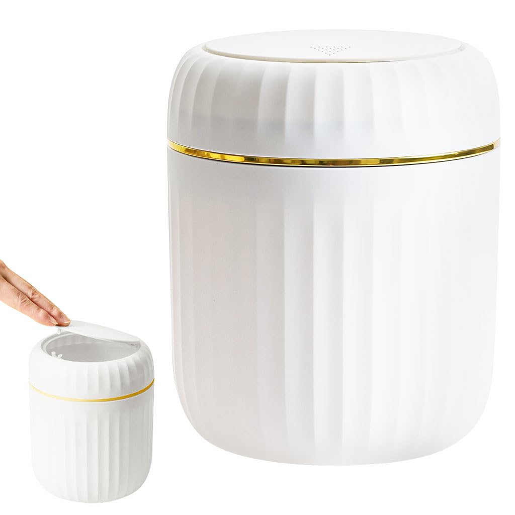 HASTHIP Small Dustbin for Desk and Bathroom featuring Press Lid and 13x16cm ABS Body | White
