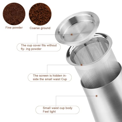 HASTHIP® Espresso Grind Sifter Stainless Steel Coffee Sieve, Fine Mesh Coffee Strainer with Lid & Dosing Cup, Detachable Design for Precision Brewing, Rustproof, Easy Clean, Espresso Accessories