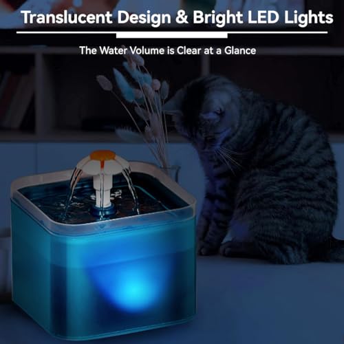 HASTHIP® 2.2L Cat Water Fountain,Auto Pet Water Fountain for Cats with LED Light,Cute Floral Ultra Quiet Cat Dog Dispenser with Filter (Green Fountain)