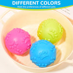 HASTHIP® Dog Ball Toys, 2.5 Inch Interactive Squeaky Fetch Game Balls with 3 Colors & Cute Paws Design, TPR Chew-Resistant Pet Safe Toys for Small Dogs Cats Throw and Catch (3 Pack)