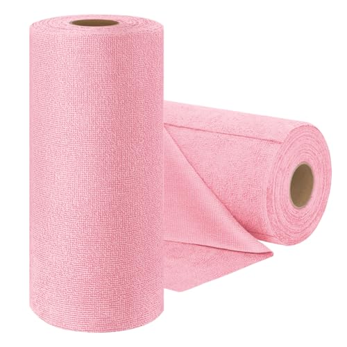 HASTHIP® 15-count Large Microfiber Cleaning Cloth Kitchen Absorbent Cleaning Rags Reusable Washable Rags Traceless Pot Pre-cut Tear Away Microfiber Kitchen Towels,25x60cm,Pink