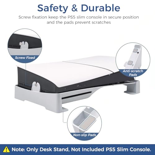 HASTHIP® Verilux Base Horizontal para PS5 Slim/Pro, Soporte Antideslizante Duradero para Consola PlayStation 5 Slim/Pro Digital y Ultra-HD, Accesorio de Instalación Fácil, Diseño Seguro y que Ahorra