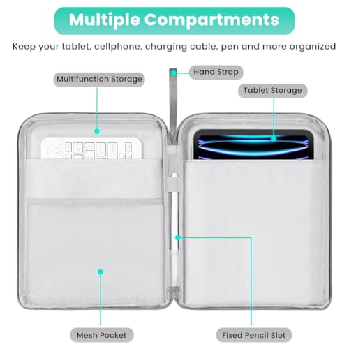 HASTHIP® 10.9 inches Tablet Sleeve with Handle for iPad Waterproof Zipper Bag with Utility Mesh Pocket Padded Cushioning Scratchproof Tablet Travel Accessories Bag Universal Tablets Organizer,Grey