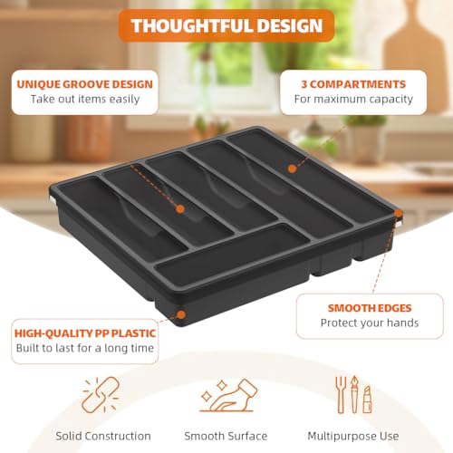 HASTHIP® Silverware Organizer with Lid 6-Compartment Design Dust Proof Utensil Storage Tray for Drawer and Countertop Drawer Organizer Universal Cutlery Organizer for Spoons, Forks, Table Cutters