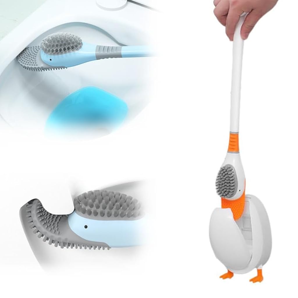 HASTHIP® Diving Duck Toilet Brush, Silicone Bathroom Toilet Brush and Bracket Set, Silicone Scrubbers Brush Head Toilet Cleaning Scrubber, Soft and Cute Silicone Wall Toilet Accessories