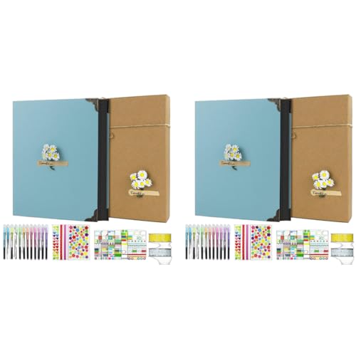 HASTHIP® DIY Scrapbook Photo Album Kit Anniversary Gift for Couple Special Our Adventure with Pens Washi Tapes Stickers 60 Pages Hardcover 8.5x11 Inches Scrapbooking 2 PCS