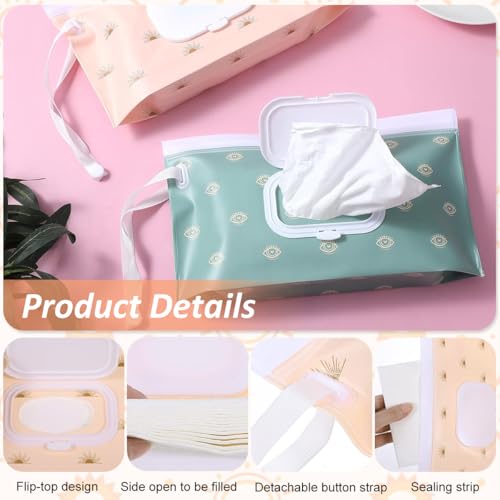 HASTHIP® 4 Pack Baby Wipes Dispenser Pouch, Reusable PVC Wet Wipe Holder with Flip-top Zip Lock, Portable Travel Wipes Case for Stroller, Diaper Bag & Home Use, 24x13.5cm