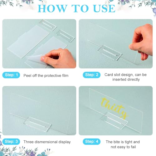 HASTHIP® 10Pcs Acrylic Table Sign Holders with Bases Tabletop Sign Holders Clear Sign Holders Party Event WeddingSupplies Stores Price Tag Holders Table Number Holder, 5.9x2.36inches