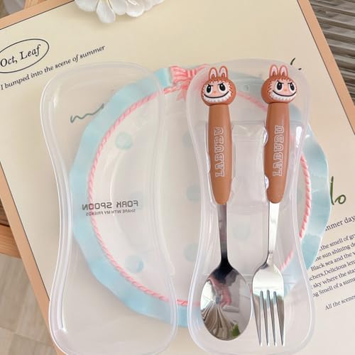 HASTHIP® Spoon and Fork Set with Case Set of 2Pcs Cute Spoon and Fork with Storage Case