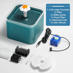 HASTHIP® 2.2L Cat Water Fountain,Auto Pet Water Fountain for Cats with LED Light,Cute Floral Ultra Quiet Cat Dog Dispenser with Filter (Green Fountain)