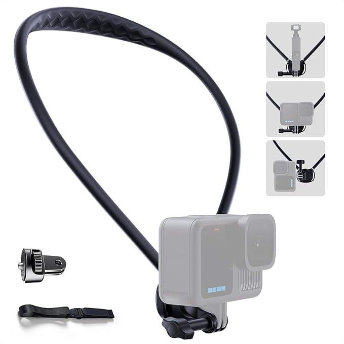 HASTHIP® Soporte de Cuello y Arnés de Pecho para Cámara Acción,Compatible con GoPro Hero 12 11 10,dji Osmo Action Insta360 con Base Montaje y Adaptador 1/4 Pulgada