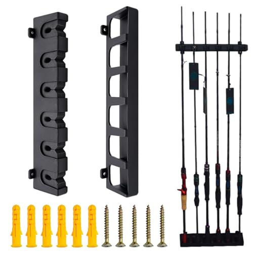 HASTHIP® Metal Wall Mounted Fishing Rod Holder with EVA Foam Grip, 6-Slot Universal Fishing Pole Rack for Casting, Spinning, and Telescopic Rod Storage & Display