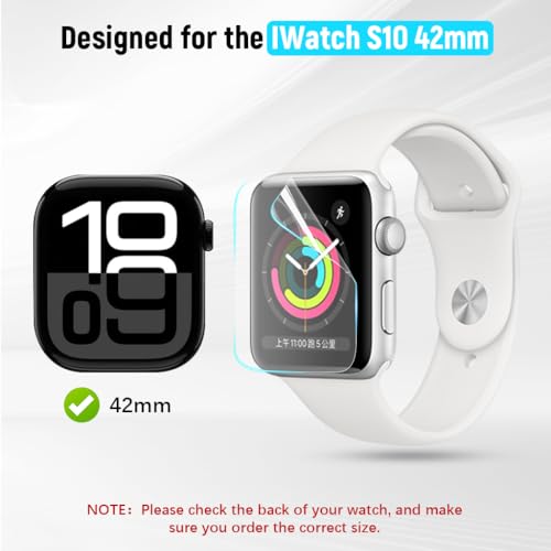 HASTHIP® Screen Protector for A pple Watch S10 42mm HD Soft Protective Silicone Film Scratch Protection Screen Protector with Auto-Alignment Applicator Tool Kit, 2 Sheet Film Included
