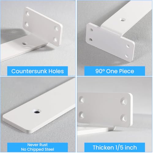 HASTHIP® 2Pcs Floating Shelf Brackets 6'' T-Shape Carboon Steel Rack for Hanging Shelf, Floating Shelf Support Brackets, Screw-Fixed Metal Rack Wall-Mounted Shelf Hardware, White