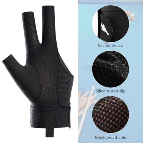 HASTHIP® 1Pcs Snooker Pool Billiard Glove, Left Hand Billiard Glove, Single Hand Professional Snooker Glove, Breathable Snooker Glove, 3 Fingers Anti-Slip Patch Design with Adjustable Wrist Strap