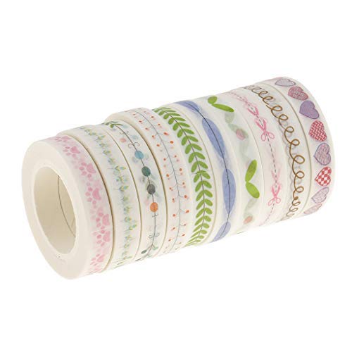 10 Pieces Flower Washi Tape Masking Tape Adhesive Decorative Tape Sticker for Scrapbooking