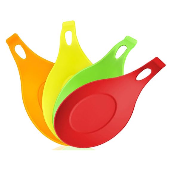 HASTHIP® 4PCS Silicone Spoon Rest for Stove Top, Spoon Holder for Kitchen Counter, Heat Resistant,Snack Plate