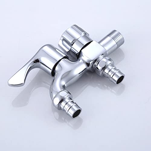 Silver 2 in 1 Brass Two Way Dual Tap for Washing Machine with Wall Flange,Chrome Plated Copper for Bathroom & Kitchen