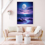 HASTHIP® DIY 5D Diamond Painting Art Kit Dreamy Beach Purple Moonlit Night Beginner for Home Decor No Frame Wall 12 x 16 Inch 3 PCS