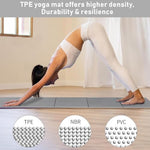 HASTHIP® Portable Folding Yoga Mat with Carry Bag TPE Yoga Mat Anti-slip 5mm Thicken Fitness Yoga Mat for Men Women Pilates Mat for Home Workout, Gym, Travel, 72x24 inches, Grey