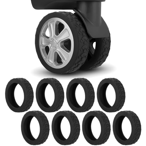 HASTHIP® 8Pcs Luggage Wheel Silicone Protector Cover - Silicone Suitcase Wheel Protector Covers, Silent Shock-Proof Carry on Luggage Wheels Cover for Wheel-on Luggage (Black)