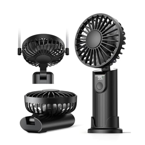 HASTHIP® USB Handheld Fan Mini Desk Fan Neck Fan with Detachable Neck Strap 3 in 1 Variable USB Cordless 5000mAh Portable Pocket Cooling Fan for Travel, Hiking, Office