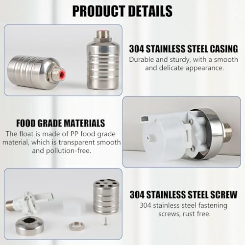 HASTHIP® 1/2 to 3/4 Inch Float Valve for Water Tank 304 Stainless Steel Fully Automatic Water Level Control Controller for Pool Livestock Troughs 3PCS