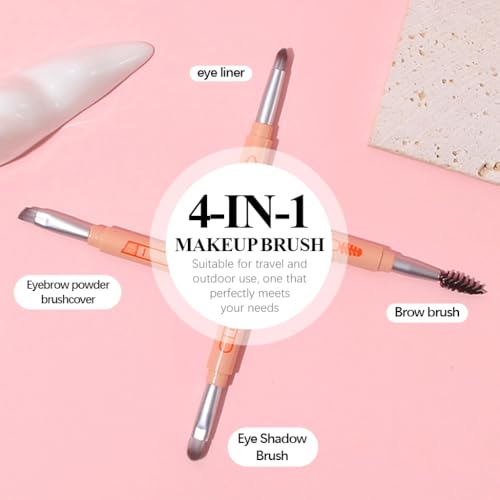 HASTHIP® BrandName 4 in 1 Makeup Brush Set, Mini Travel Makeup Brushes, Portable Stackable Eyebrow, Powder, Eyeshadow, Lip Brushes for Foundation, Blush, Concealer, Highlighter, Compact Multi-Function