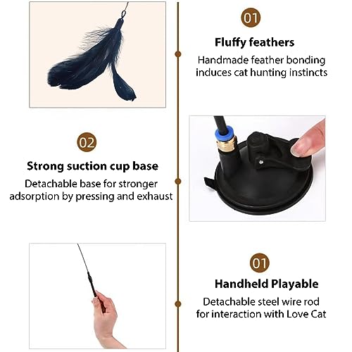 HASTHIP® Cat Toys, Cat Teaser Toy with Bell, Fixable Cat Interactive Toys with Suction Cup, Elastic Toys for Kittens, Persian Cat Toys and Feather Toys, Funny Cat Playing Toys for Indoor