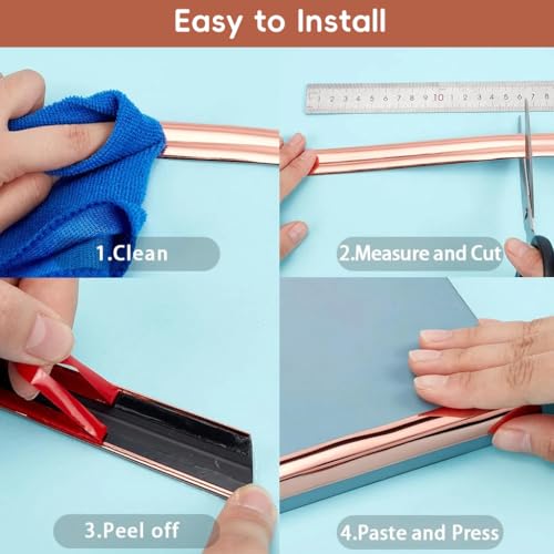 HASTHIP® 1 Roll Rose Gold Wall Molding Trim Apply in Table Edge Door Frame Baseboard Corner Guards Caulk Strip 9.84ft x 0.78in 3PCS