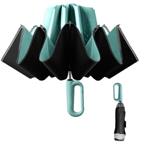 HASTHIP® Large Umbrella for Men Women with Reflective Strap,50'' Automatic Open/Close Windproof Travel Folding Umbrella,Reinforced 10 Dual Ribs 99 UV Protection with Carabiner Handle