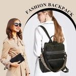 HASTHIP® [Brand Name] Women's Fashion PU Leather Backpack, Convertible Tote Shoulder Bag, Multi-Layer Casual Daypack, Travel Purse with Small Utility Handbag