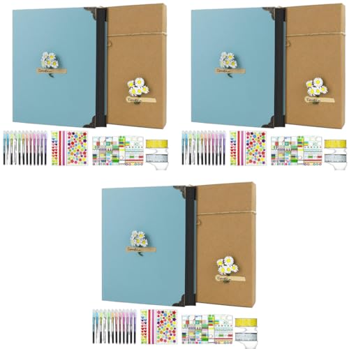 HASTHIP® DIY Scrapbook Photo Album Kit for Couple Special Our Adventure with Pens Washi Tapes Stickers 60 Pages Hardcover 8.5x11 Inches 3 PCS