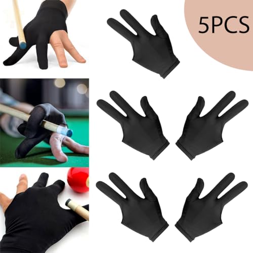 HASTHIP® 5Pcs Snooker Gloves for Men & Women, Breathable Spandex 3 Finger Billiard Gloves for Left Hand/Right Hand, Universal Size, Durable & Comfortable for Precision Cue Grip, Ideal for Matches