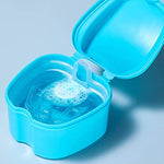 HASTHIP® Denture Box Case Sanitary Denture Bath Retainer Case Portable Orthodontic Storage Container with Strainer Basket for Dentures, Mouth Guard, Fake Teeth, Night Guard Holder Travel Soaking Cup