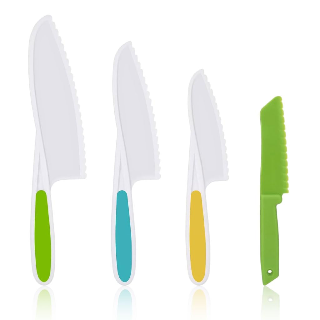 HASTHIP Kids Bread Cutter Set for Montessori Learning with 4 Child Safe Serrated Tools | Food Grade PP