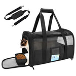 HASTHIP® Pet Carrier Transport Bag with Waterproof Food Pouch, Travel Carrying Case with Handle & Shoulder Strap, Breathable Mesh Carrying Case for Cat or Small Dogs, 50x23x31cm