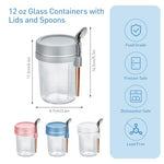 HASTHIP® 4 Pack Overnight Oats Containers with Lids and Spoons, 12oz Glass Mason Overnight Oats Jars, Large Capacity Airtight Jars for Milk, Cereal, Fruit