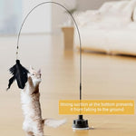 HASTHIP® Interactive Cat Toy Feather Teasing Toy, Flexible Teasing Wand Suction Cup Feathered Floor Teasing Wand Black Feather Teasing Toy