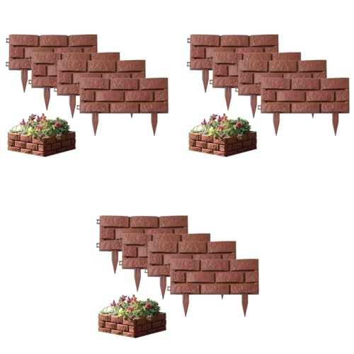 HASTHIP® 12PCS Garden Fence Border Decor Fencing Rustic Brick Edging Picket Connectable Decorative for Lawn Pathway Backyard Brown