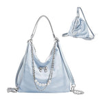 HASTHIP® Tote Bag for Women PU Hobo Bag Chic Bow Charm Chain Shoulder Bag Convertible Shoulder Bag Backpack Fashion Casual Hobo Bag, Blue