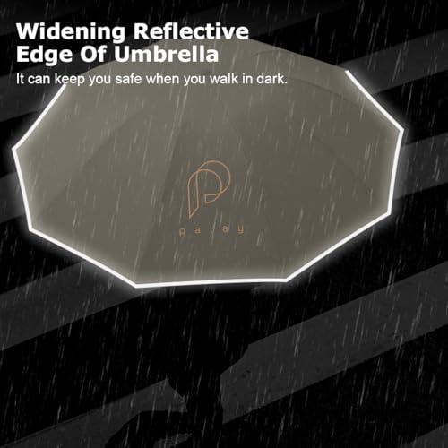 HASTHIP® Large Travel Umbrella for Men Women,50 Inch Windproof Folding Umbrella with Reflective Strap,Auto Open Close 10 Dual Ribs UV Protection Compact Portable with Carabiner