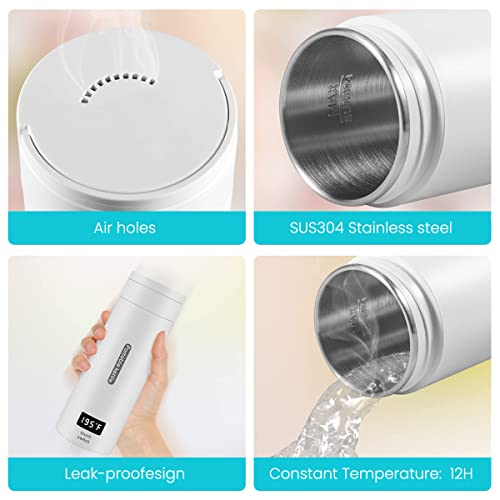 HASTHIP® Electric Kettle 0.4 Litre 300W Portable Water Bottle Hot Tea Mug Multipurpose Food Grade Fast Boil Auto Shut Off Travel LCD Smart Temperature Display 3PCS
