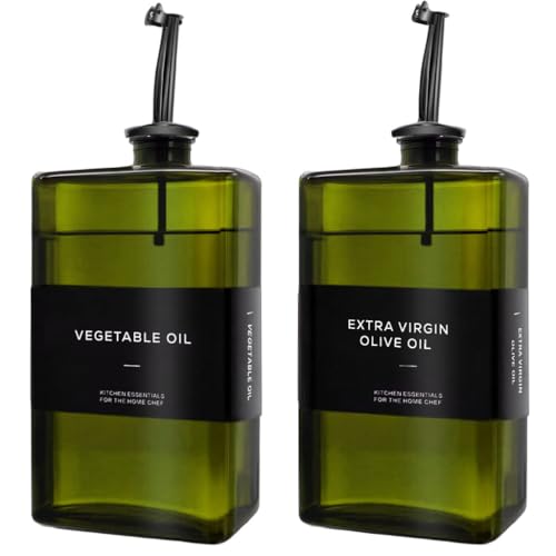 HASTHIP® 2 Pack 500ml Dispensador de Aceite de Oliva Vidrio Oscuro para Cocina con Boquilla Precisa,Embudo Silicona,Etiquetas Impermeables Botellas Antigoteo Recargables para Aceite y Vinagre
