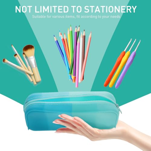 HASTHIP® School Pencil Case for Girls, Blue Gradient Silicone Zipper Pouch, Waterproof, Durable Stationery Organizer, Cute Office Supplies, Birthday Return Gift for Kids