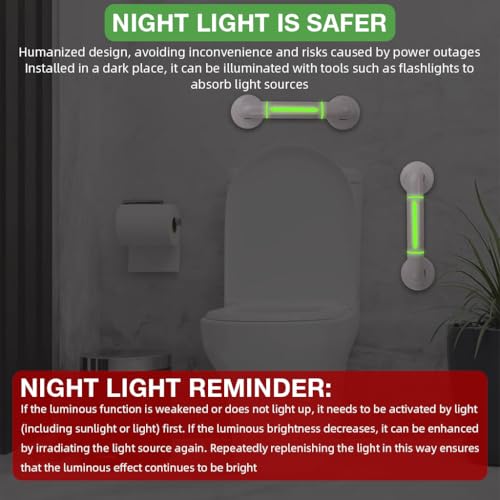 HASTHIP® Glow-in-the-Dark Grab Bar, Anti-Slip Bathroom Safety Handle for Elderly, Disabled, Pregnant, Wall Mounted Stainless Steel Support Rail for Shower, Bathtub, Toilet, Secure Bathroom Accessories